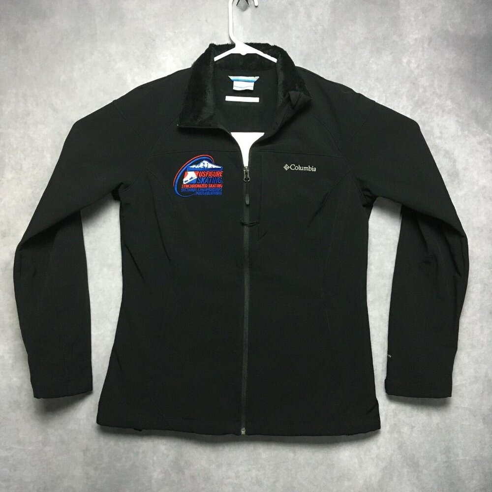 Columbia Women Omni Shield Wind Block Jacket Black Coat size Large Soft Collar